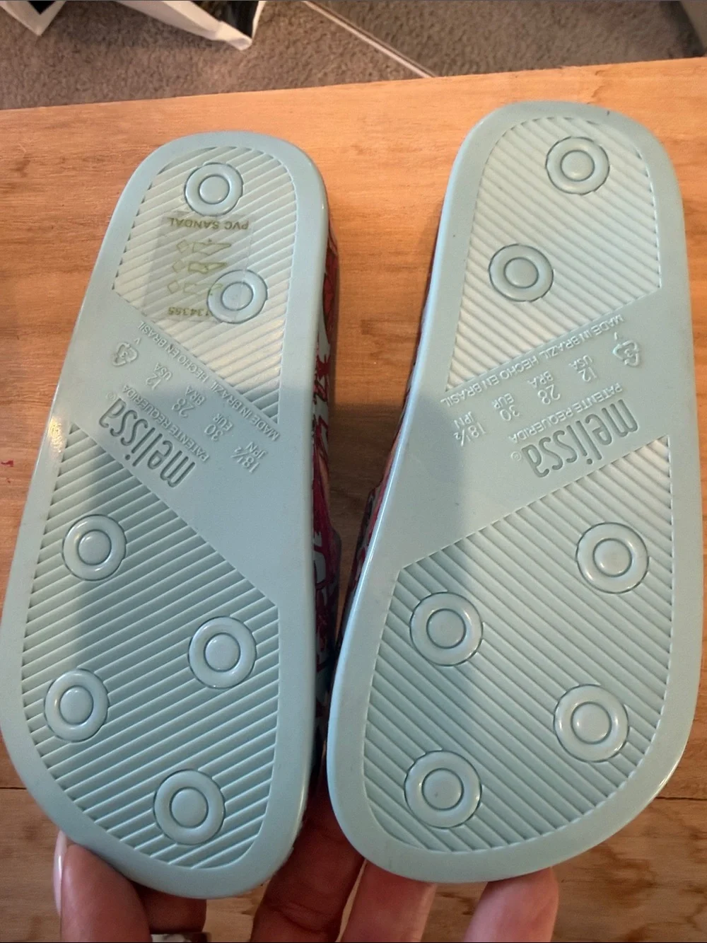 Mini Melissa Aqua Slide Sandals with Pink Flamingo Print